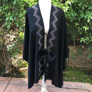 NWT MARC New York Andrew Marc Furry Bedazzled Shawl Poncho Wrap Cape OS